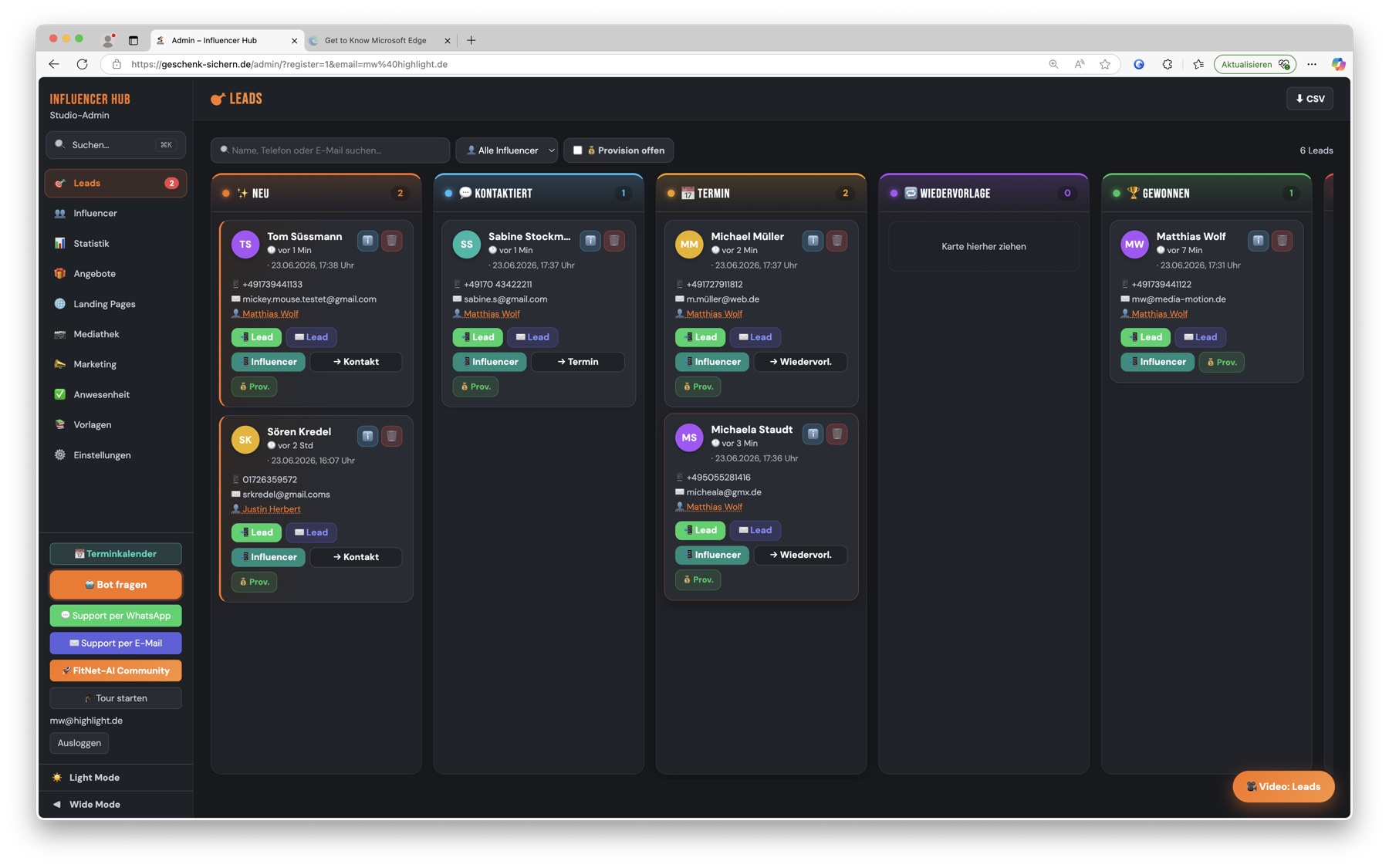 Lead-CRM Kanban-Board